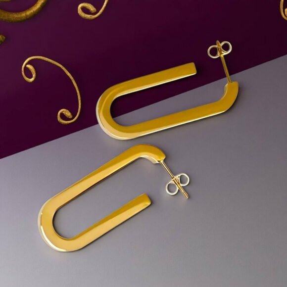 🆕 Sleek 18K Gold Plated Stainless Steel Modern U-Shape Statement Earrings - Picture 8 of 14